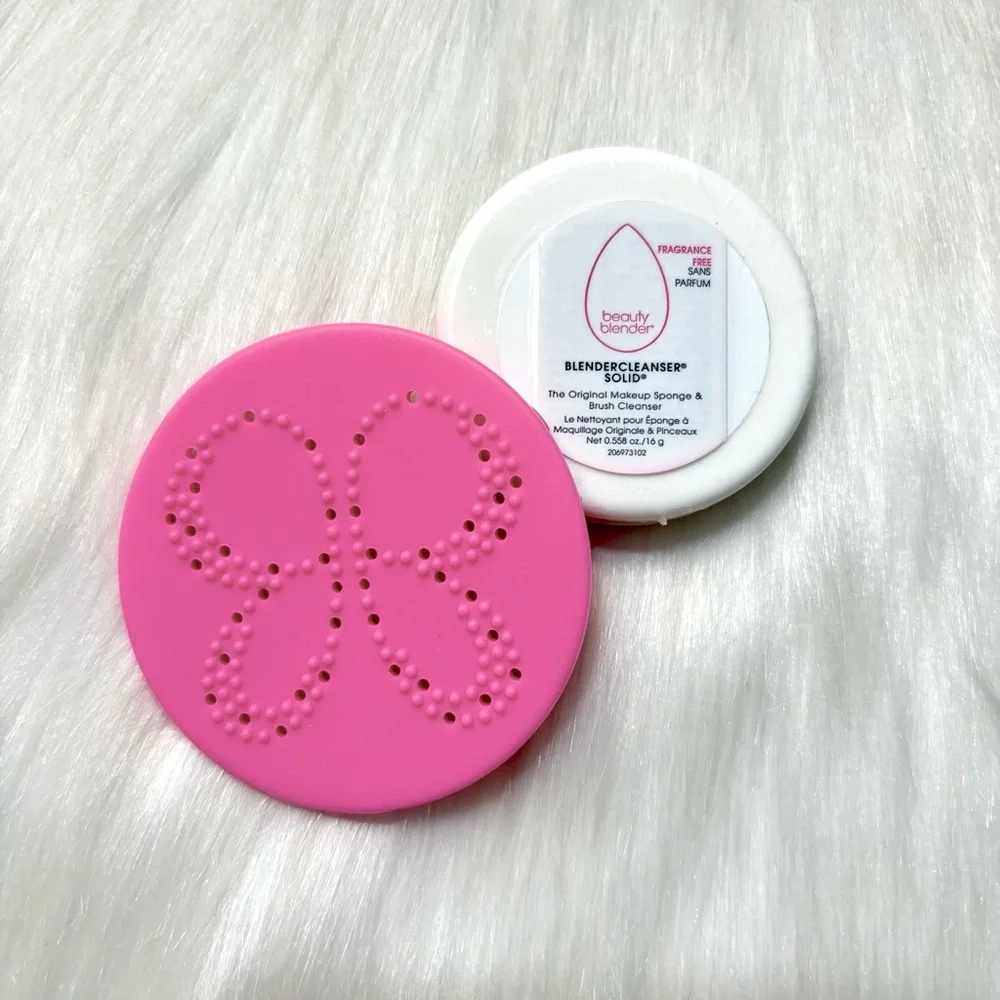 💫Beautyblender Pink Butterfly Scrub Mat & Solid Makeup Sponge Cleanser Mini Set